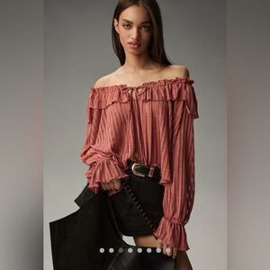 COPY - COPY - NWT Anthropologie Long Sleeve Sheer Striped Crop Blouse in Rose S…